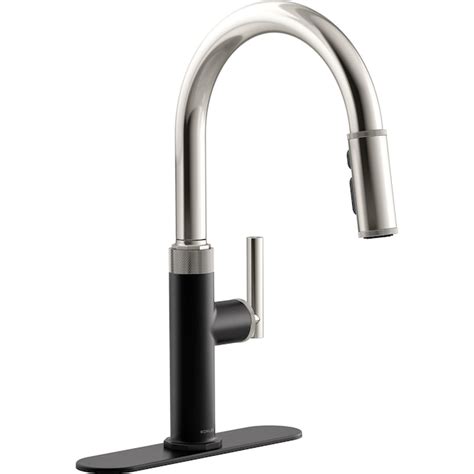 deck mount faucet nickel with pull spray metal housing touch|KOHLER Lathe Polished Nickel Single Handle Pull .